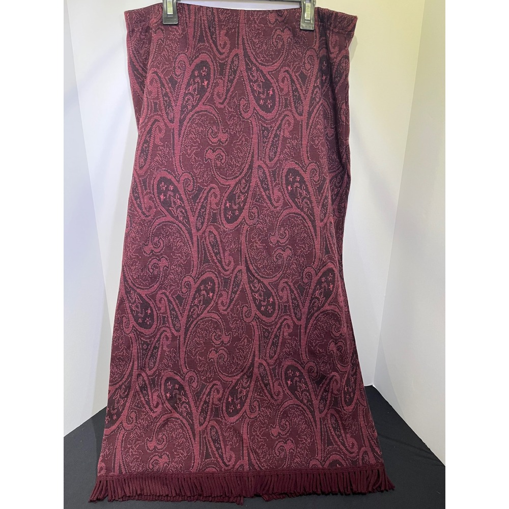 VTG Geoffrey Beene Burgundy Paisley Jacquard Knit Maxi Skirt Fringe Trim Size M